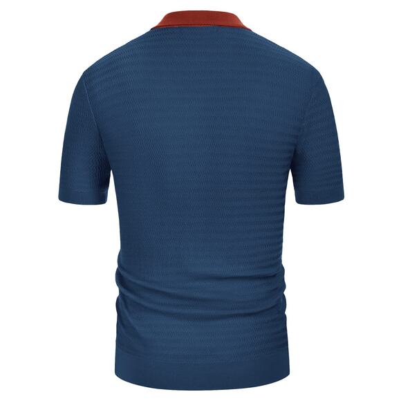 NWT PJ PAUL JONES Men’s 70s Vintage Knit Polo Shirt – Dark Blue, Small - Picture 6 of 6